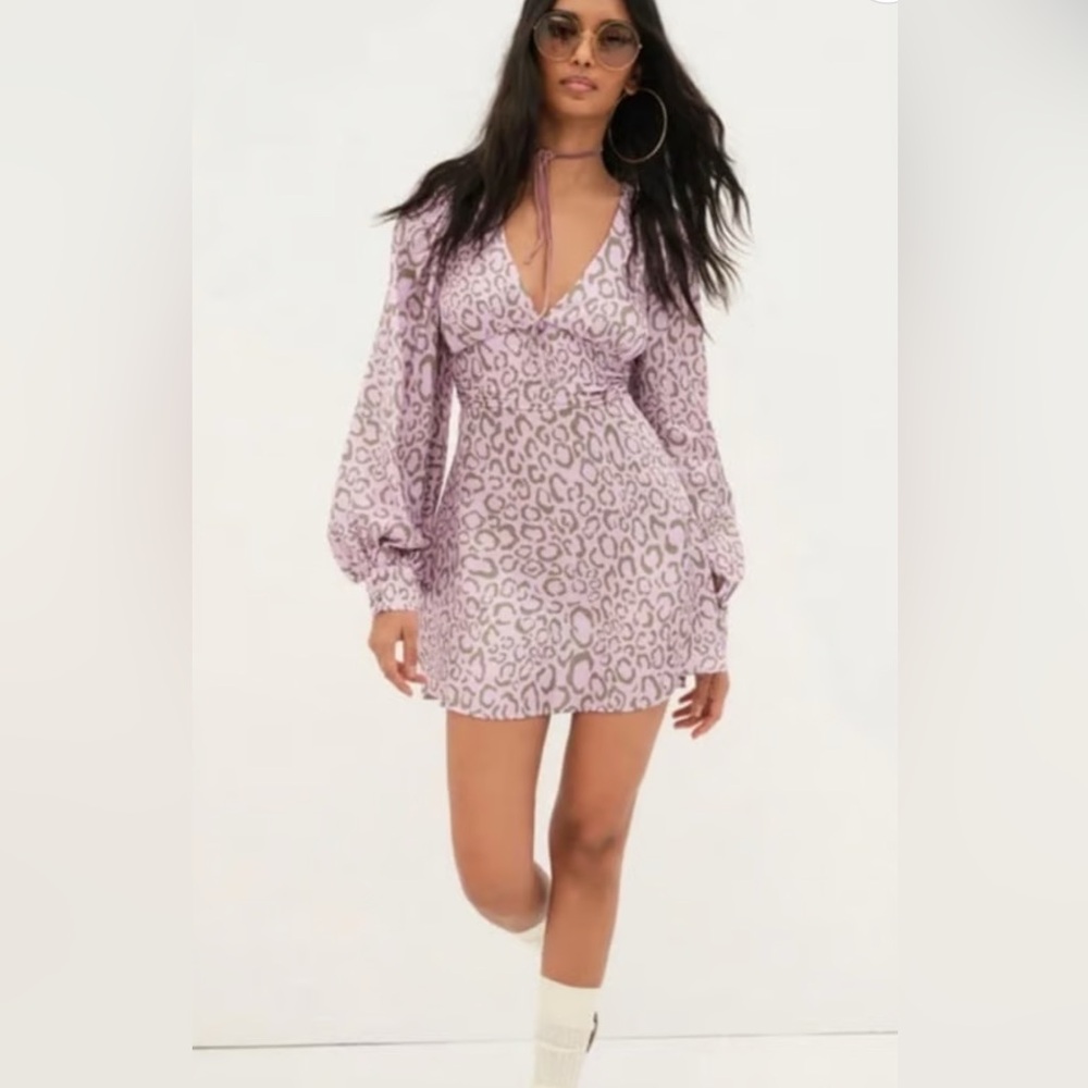 For Love And Lemons Purple Leopard June Mini Dress// Size XS